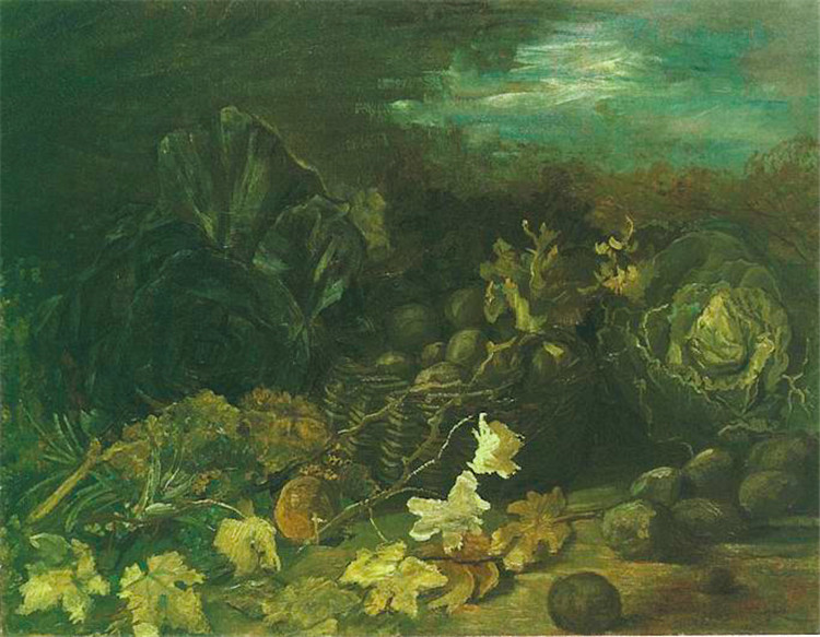 Still Life With A Basket Of Potatoes, Surrounded By Autumn Leave